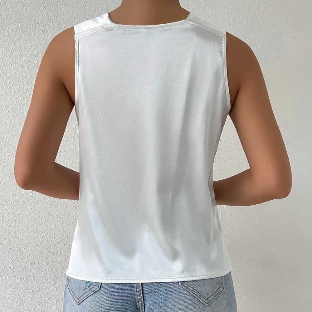 Womens satin Twist Front Top White - Picture 2 of 5